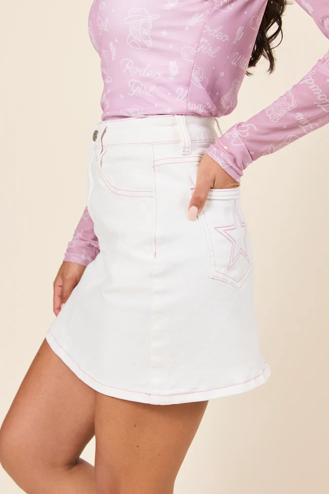 Stacie Star Stitch Off White Denim Skirt - Terpint