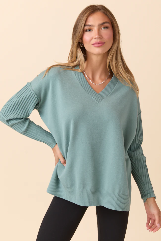 Mariah Sage Green Relaxed Long Sleeve Pullover Tunic DOORBUSTER - Terpint