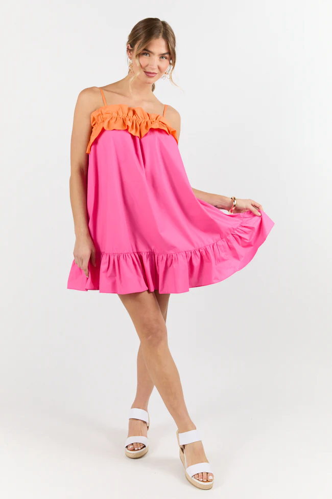 Quick Updates Pink and Orange Ruffle Detail Two Tone Mini Dress FINAL SALE - Terpint