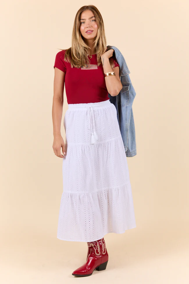 Be Yourself White Drawstring Eyelet Skirt FINAL SALE - Terpint