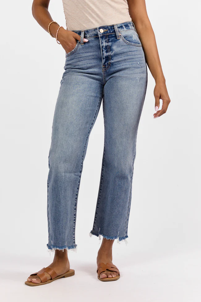 Briauna Light Wash Distressed Hem Ankle Length Wide Leg Jeans DOORBUSTER - Terpint