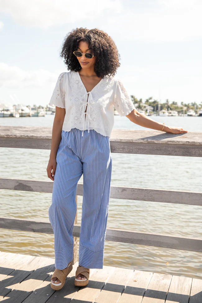 Tidal Lines Blue Striped Pull On Pants SALE - Terpint