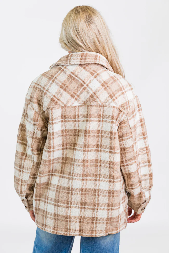 Through The Leaves Khaki Sherpa Plaid Shacket FINAL SALE - Terpint