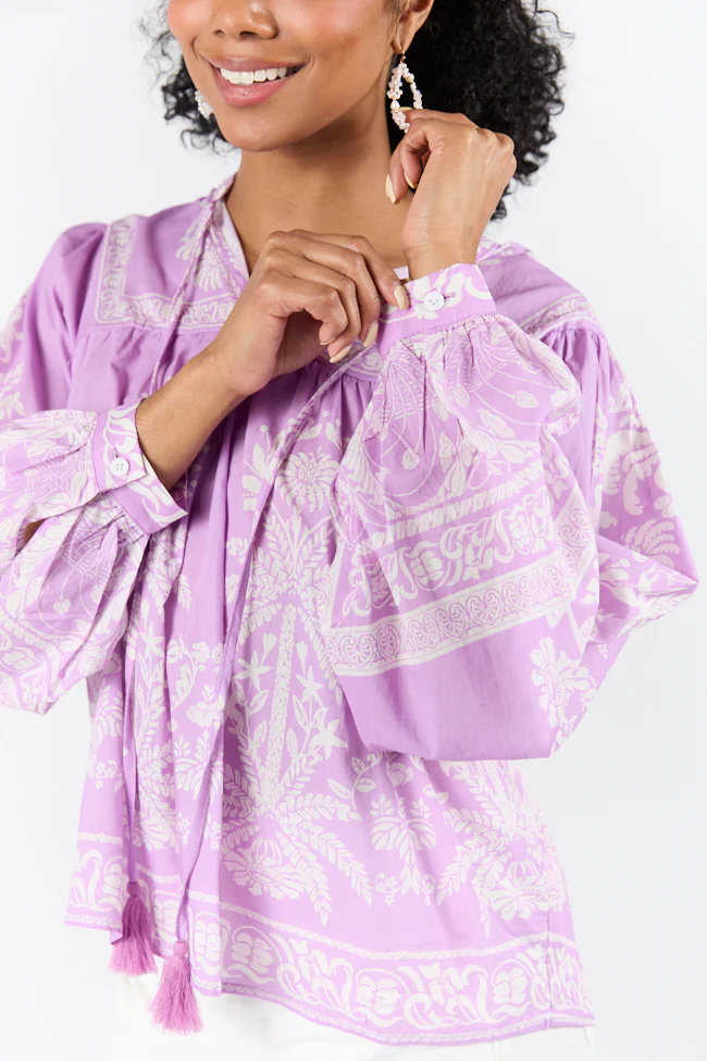 Unspoken Grace Purple Multi Printed Long Sleeve Blouse FINAL SALE - Terpint