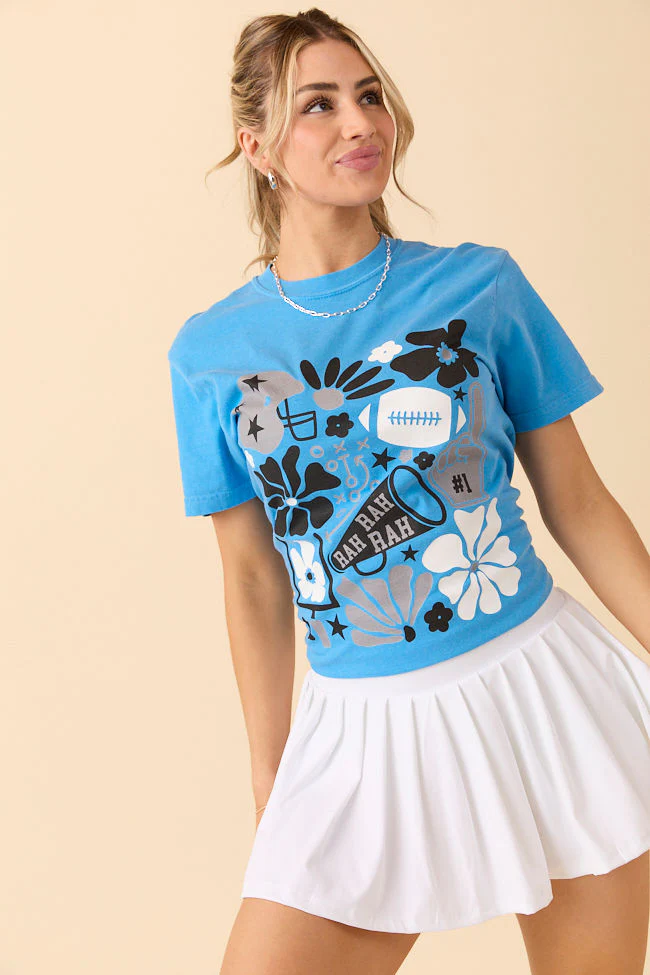 Floral Football Icon Print Blue Graphic Tee - Terpint