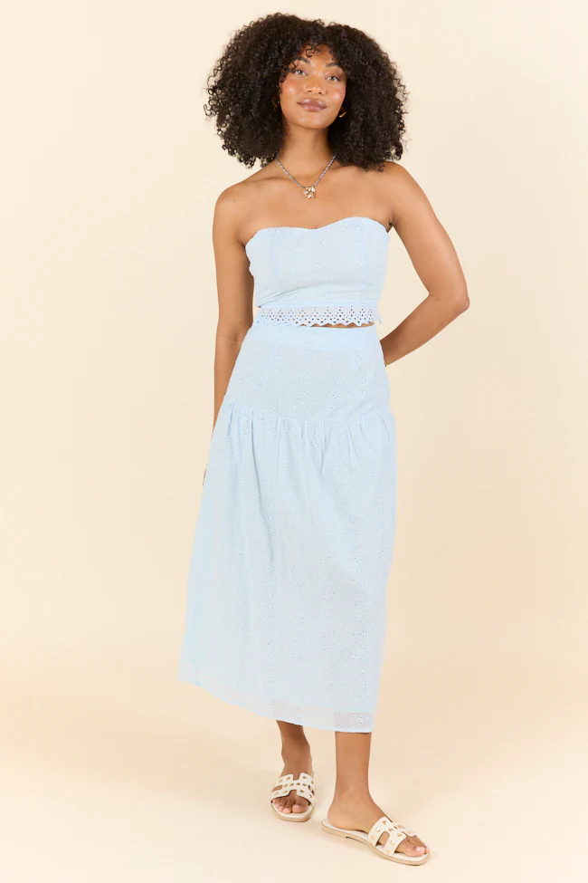 Take It Easy Blue Eyelet Tube Top Set SALE - Terpint