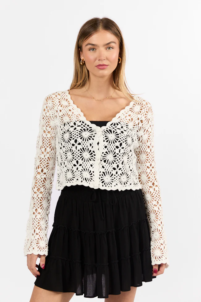 Unbeatable Memories Long Sleeve Ivory Crochet Cardigan FINAL SALE - Terpint