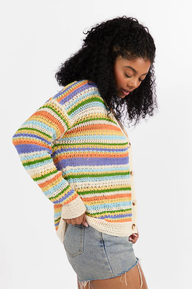 Drive Down Main Purple Multi Striped Open Knit Cardigan FINAL SALE - Terpint