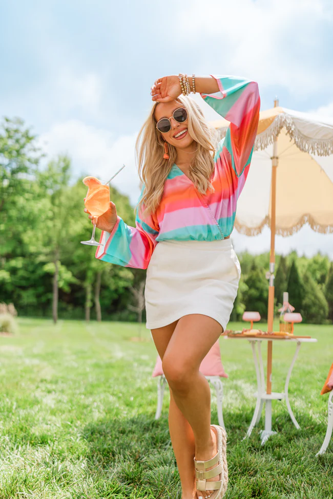 Final Bow Sunset Multi Satin Wrap Top FINAL SALE - Terpint