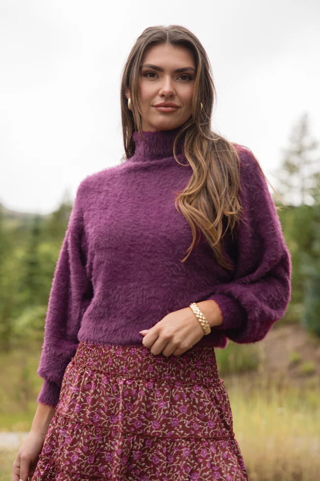 Beyond Me Plum Fuzzy Turtleneck Sweater FINAL SALE - Terpint