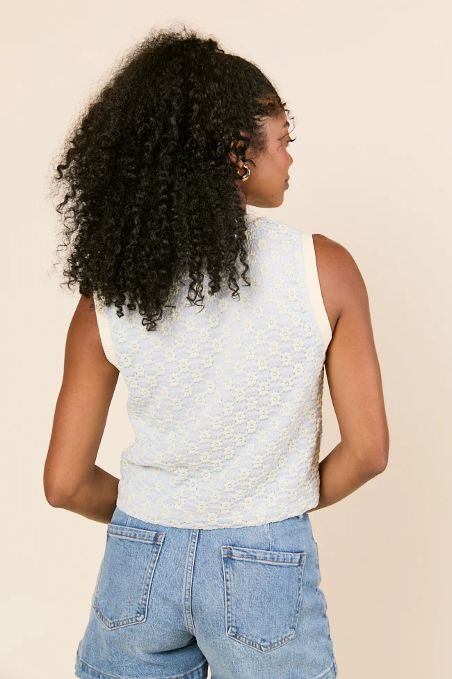 Briar Sleeveless Blue Floral Button Up Knit Vest - Terpint