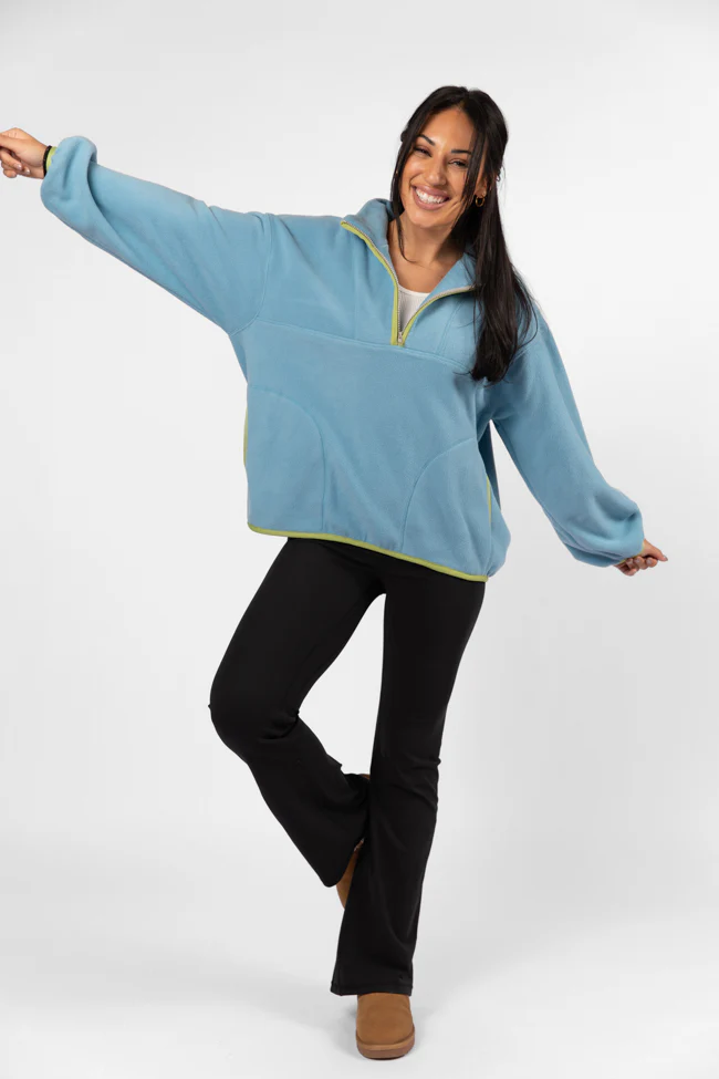 Outside The Box Blue Contrast Trim Fleece Pullover FINAL SALE - Terpint