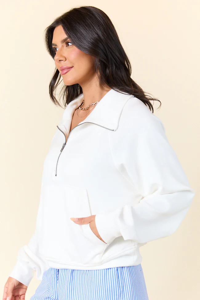 Going Pro White Half Zip Pocket Sweatshirt SALE - Terpint