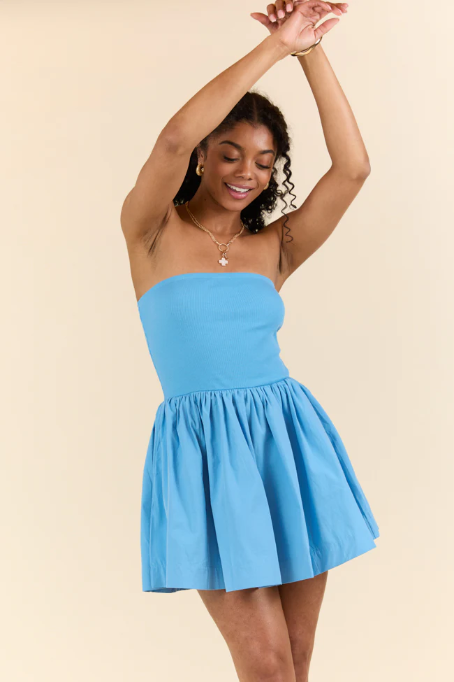 Ready By Noon Blue Strapless Fit and Flare Dress SALE - Terpint