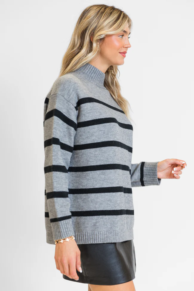 Where I'm Going Charcoal Oversized Stripe Turtleneck Sweater FINAL SALE - Terpint