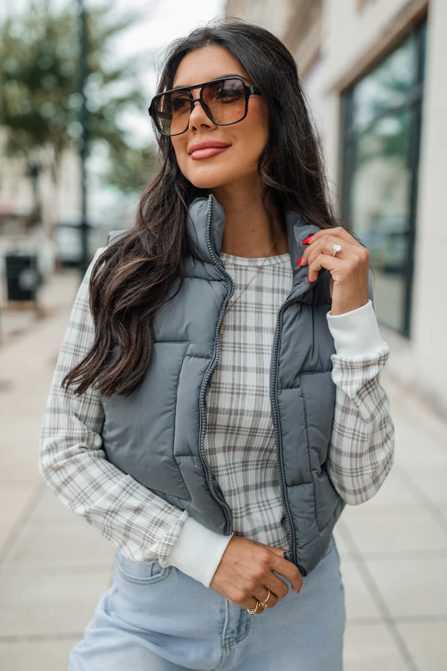 Sights To See Slate Cropped Puffer Vest FINAL SALE - Terpint