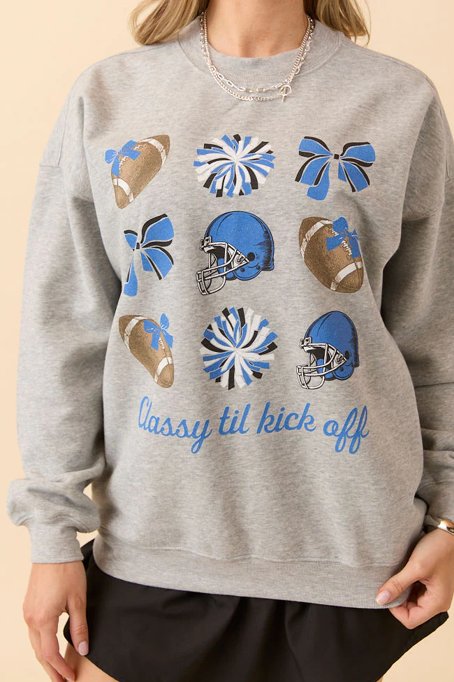 Football Icon Blue Light Grey Graphic Sweatshirt - Terpint