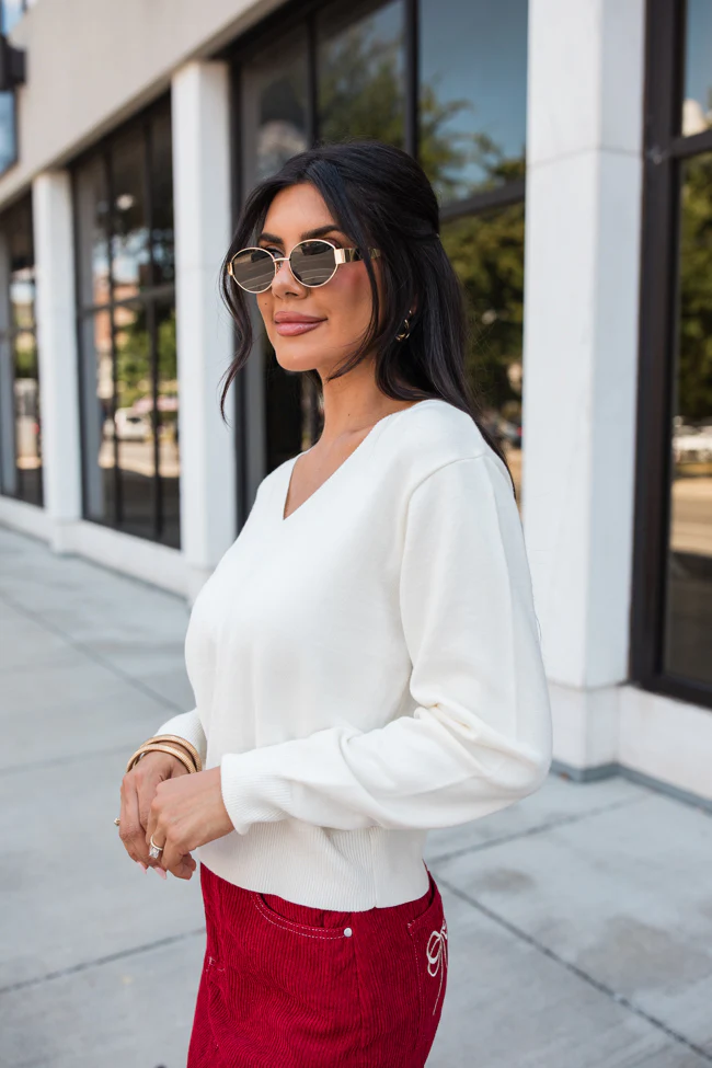 Let's Be Honest Ivory V-Neck Sweater FINAL SALE - Terpint