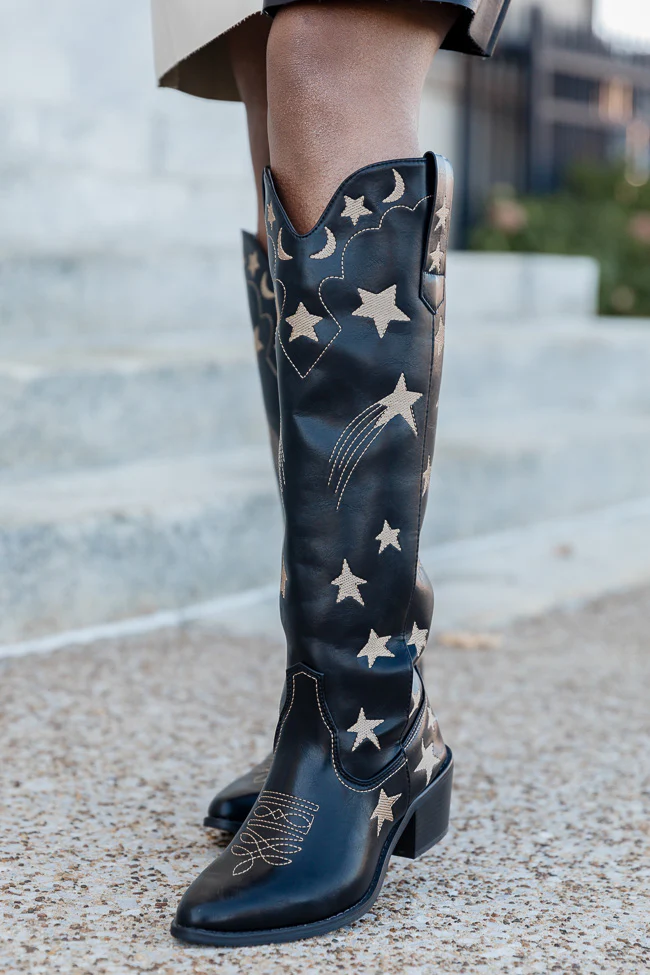 Luna Black Star and Moon Western Boots FINAL SALE - Terpint