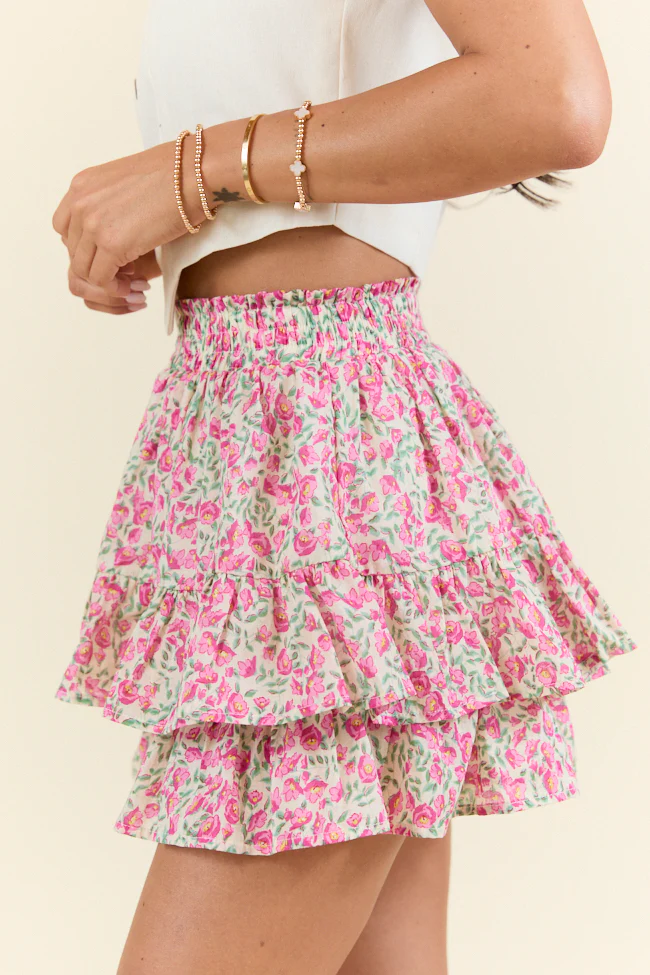 Pretty Moment Pink Multi Floral Tiered Skort DOORBUSTER - Terpint