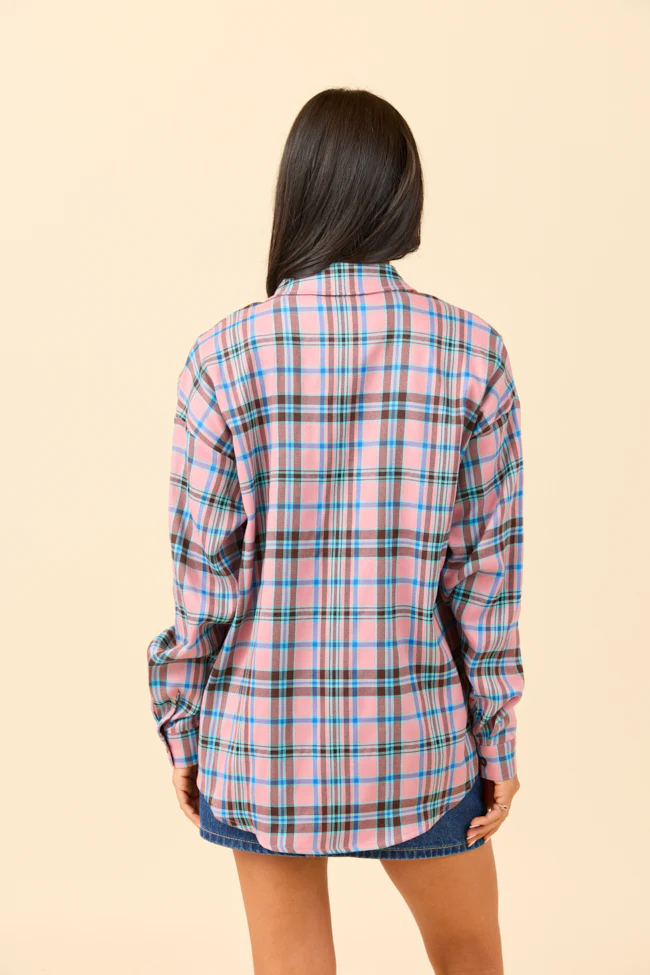 Rory Pink and Blue Flannel Button Down Top DOORBUSTER - Terpint