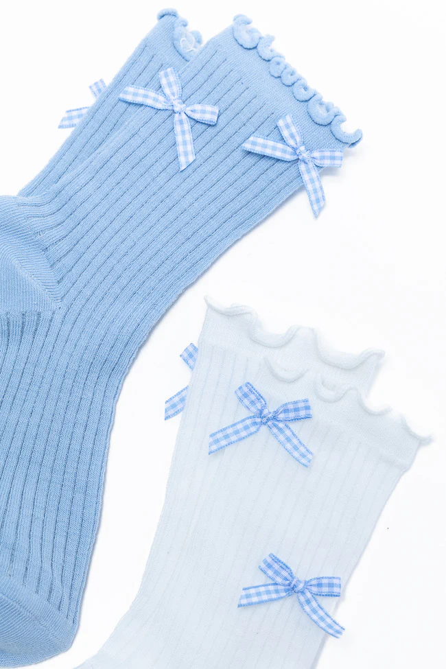 White and Blue Gingham Bow Sock Set DOORBUSTER - Terpint