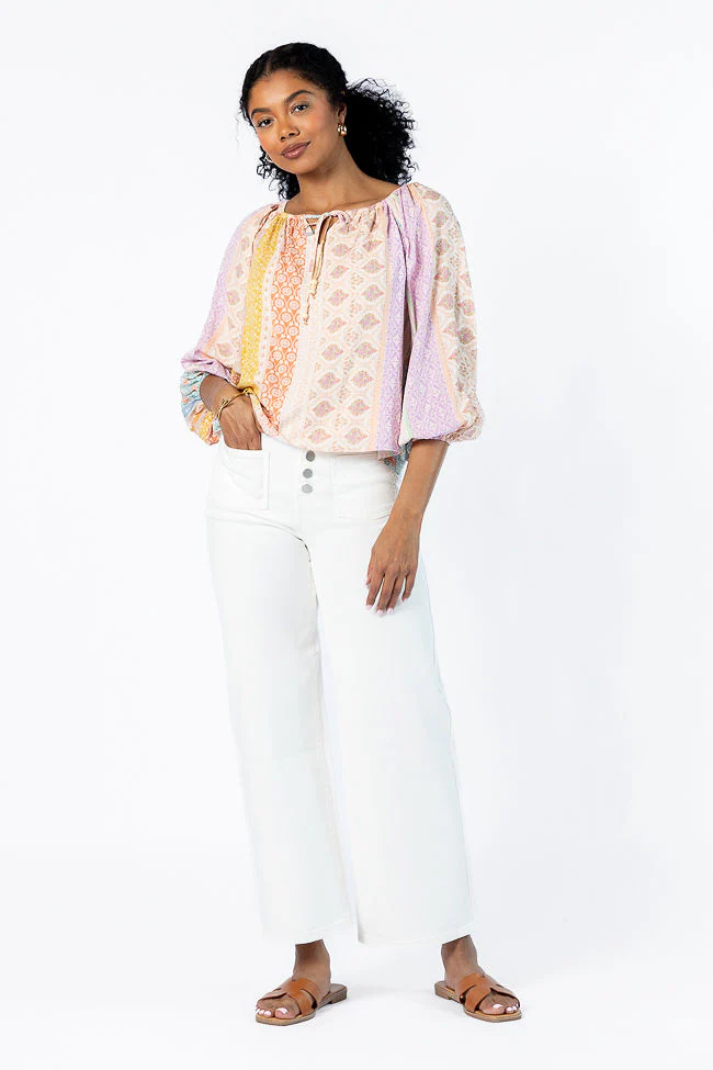 Come Along Multi Floral Patch Print Woven Pop Over Blouse FINAL SALE - Terpint