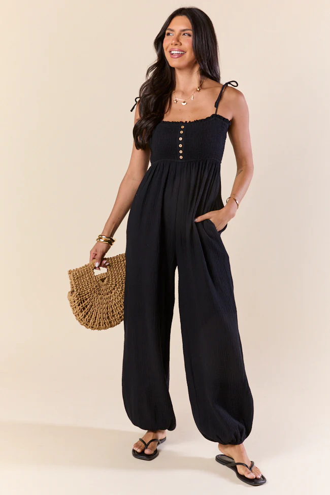 All Around Town Black Gauze Jumpsuit - Terpint