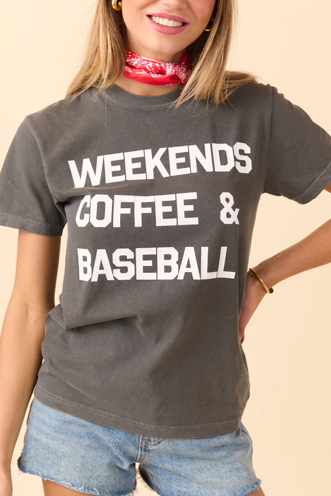 Weekends Coffee and Baseball Dark Grey Graphic Tee - Terpint