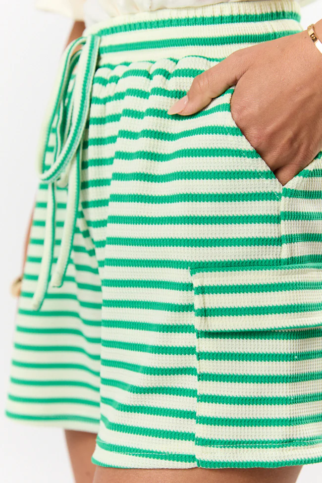 I Belong Green Striped Ribbed Knit Shorts - Terpint