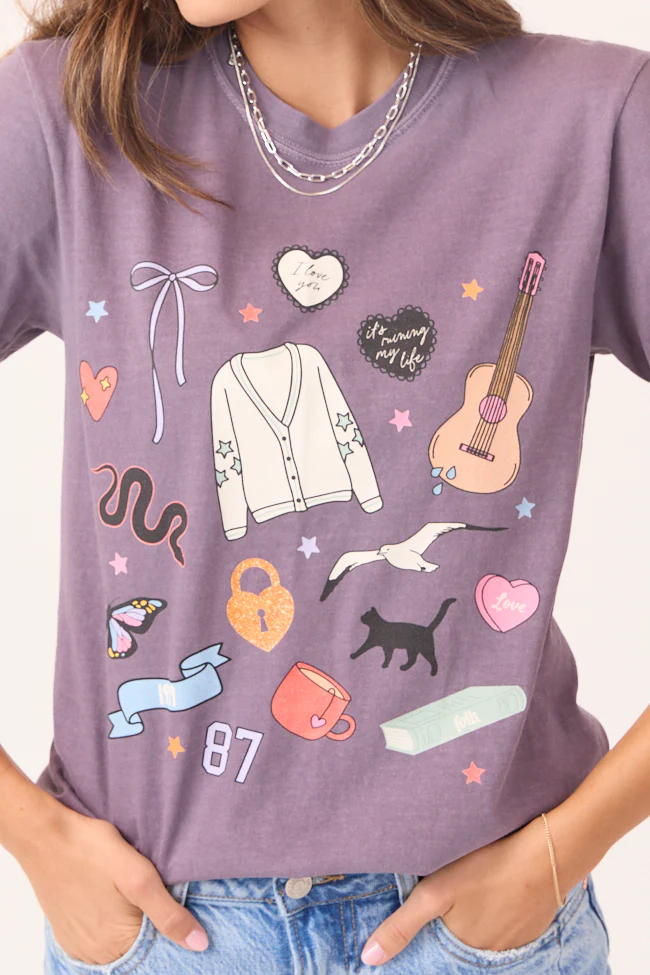 Eras Multi Icons Purple Graphic Tee - Terpint