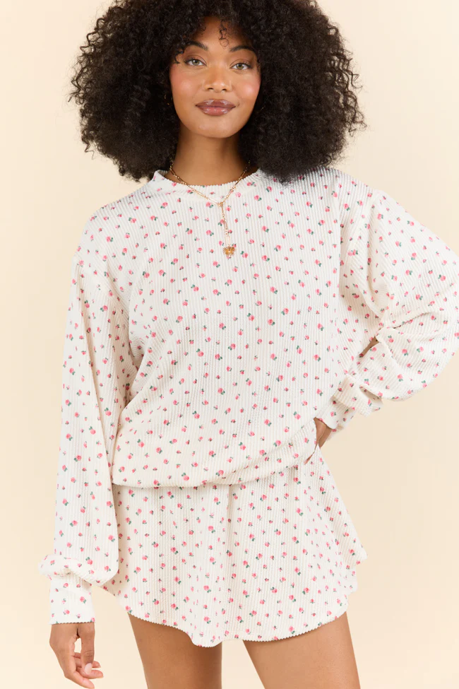 Just Focus Ivory Florette Long Sleeve Shirt FINAL SALE - Terpint