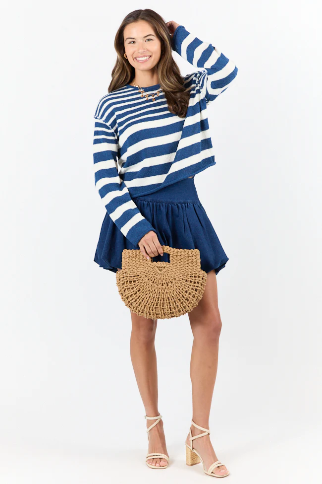 All Decked Out Navy Lightweight Striped Sweater - Terpint