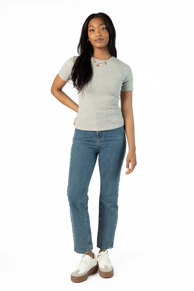 Everyday Essential Grey Ribbed Crew Neck Tee DOORBUSTER - Terpint