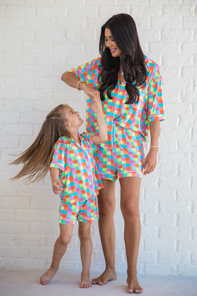 Kid's Good To Get Away In Glamour On The Grid Pajama Set FINAL SALE - Terpint