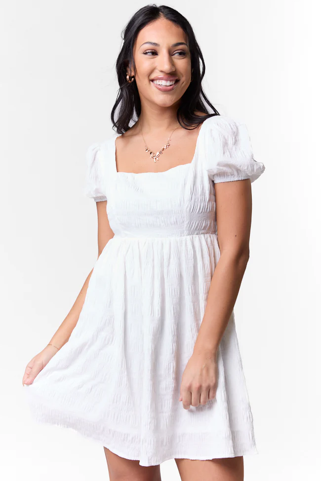 Breezing By Ivory Textured Square Neck Mini Dress FINAL SALE - Terpint