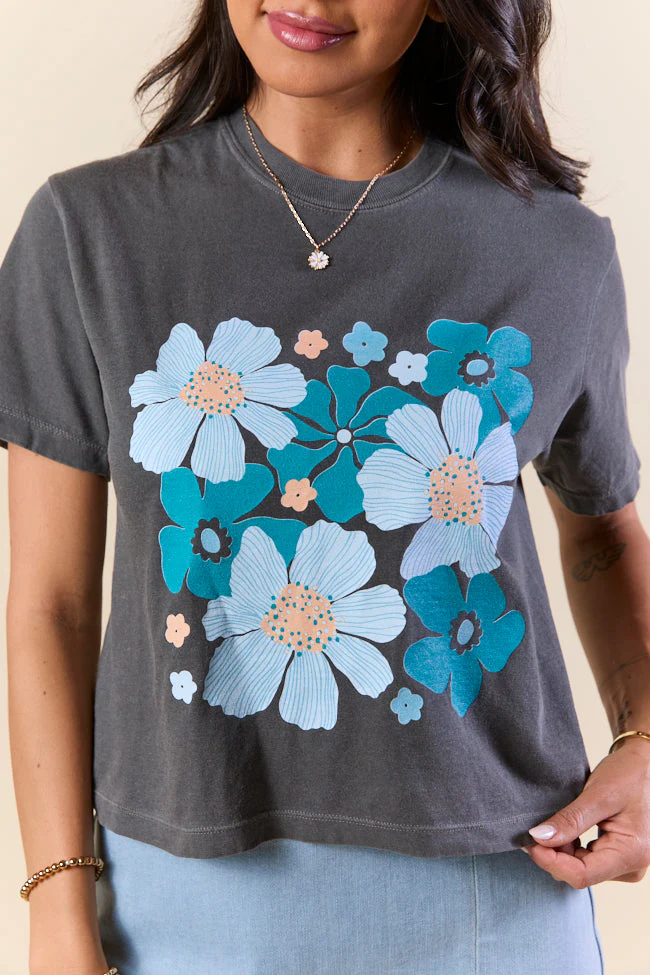 Organic Floral Print Grey Boxy Graphic Tee - Terpint