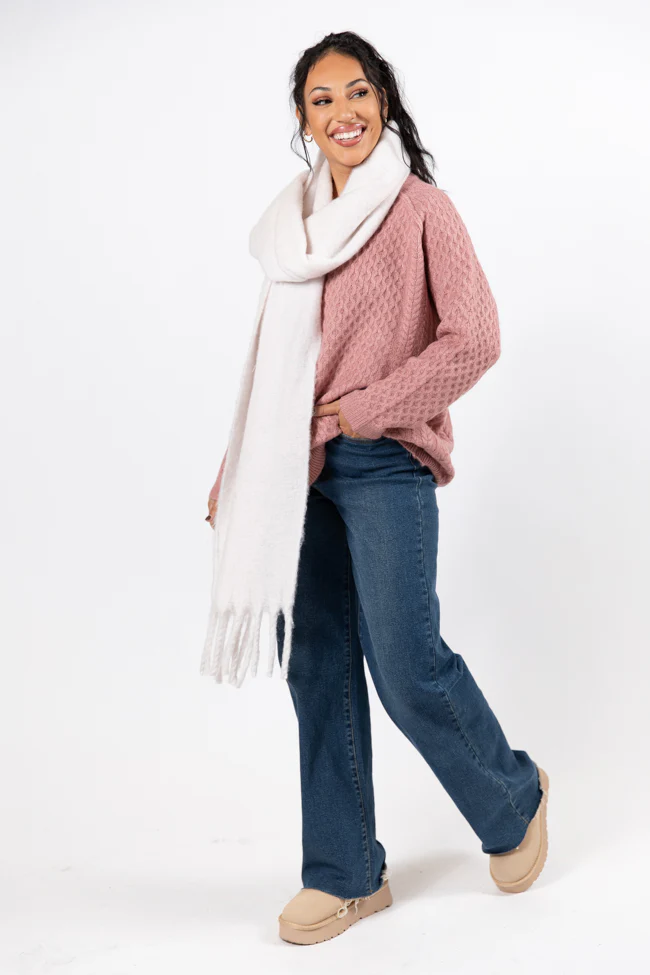 Cable Knit Cuddles Mauve Oversized Crew Neck Sweater FINAL SALE - Terpint