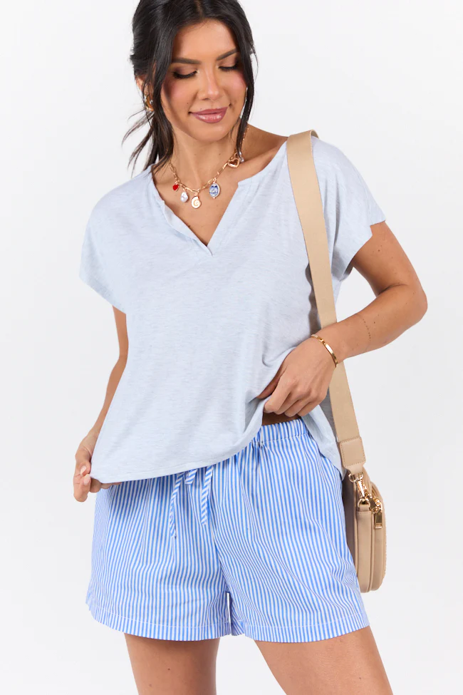Let's Go Grey Notched Neck Knit Tee DOORBUSTER - Terpint