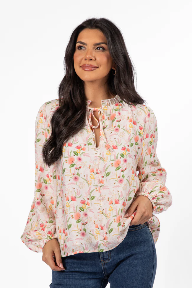 Fade Into You Ivory Multi Button Detail Floral Blouse FINAL SALE - Terpint