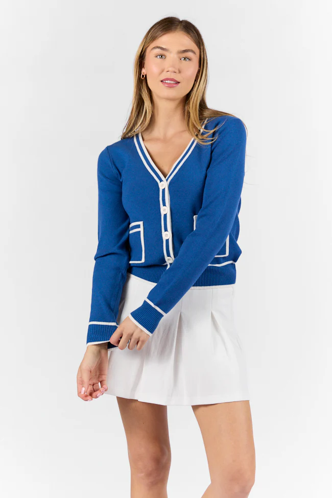 Gives Me Time Navy and Ivory Contrast Trim Cardigan FINAL SALE - Terpint