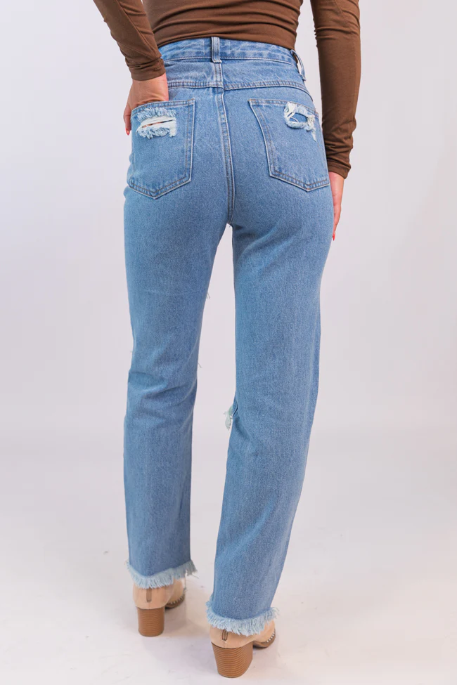 Megan Light Wash Distressed Straight Leg Mom Jeans FINAL SALE - Terpint