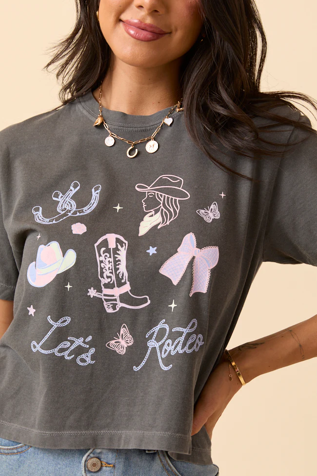 Let's Rodeo Icons Dark Grey Boxy Graphic Tee - Terpint