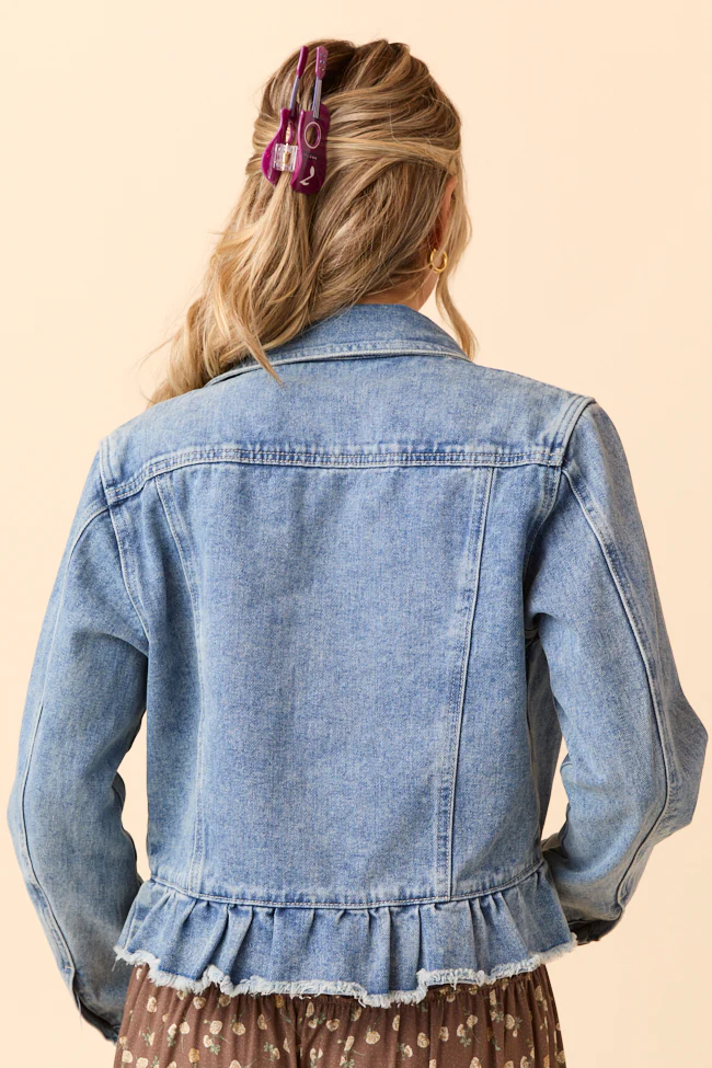 Denim Dreams Light Wash Peplum Detail Denim Jacket - Terpint