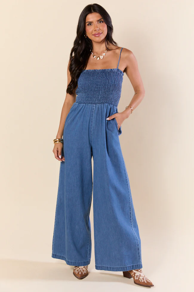 Showstopper Denim Smocked Jumpsuit SALE - Terpint