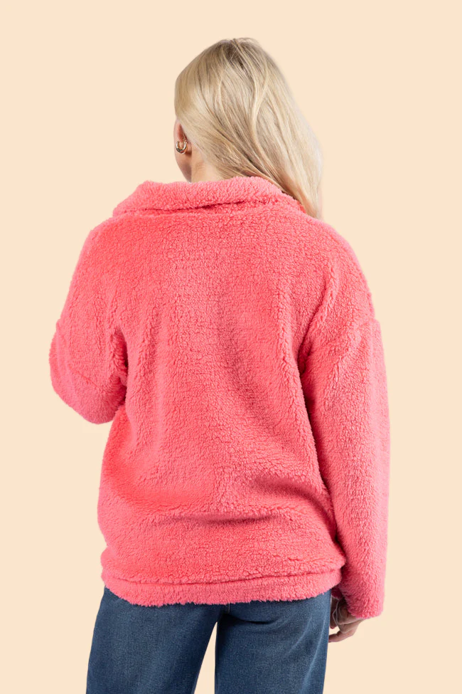 Stay Here Coral Sherpa Pullover DOORBUSTER - Terpint