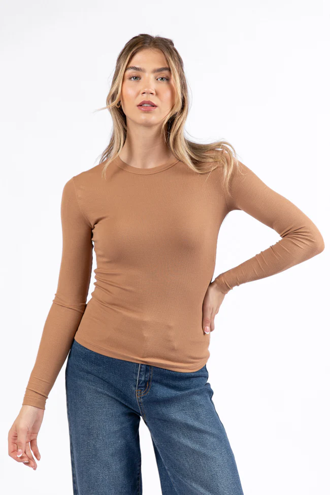 Make Your Choice Brown Ribbed Long Sleeve Tee FINAL SALE - Terpint