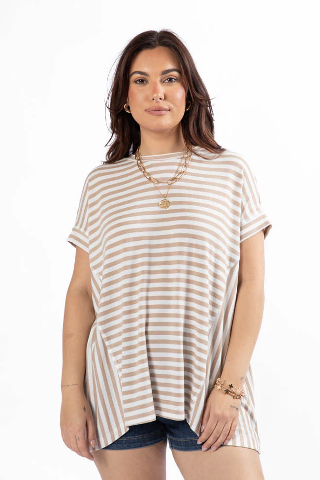 Had It All Beige and Ivory Oversized Stripe Tee DOORBUSTER - Terpint