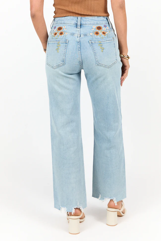 Lily Medium Wash Floral Embroidered Crop Relaxed Jeans FINAL SALE - Terpint