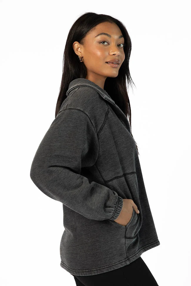 Learn As You Go Black Acid Wash Collared Pullover FINAL SALE - Terpint